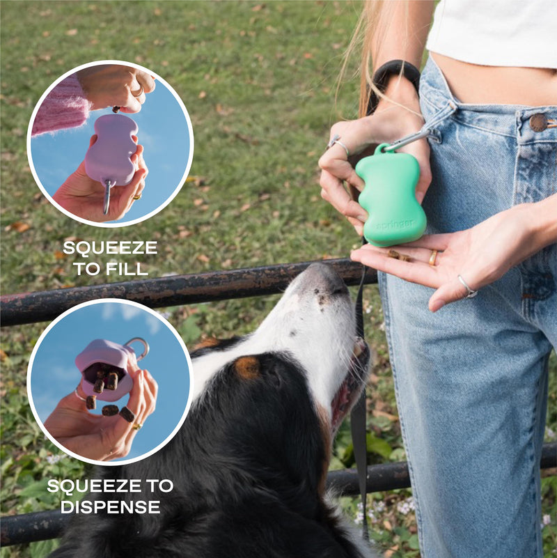 Springer Dog Treat Pouch for Effort-Free Squeeze Dispensing - Easy-fill, Food-Grade Silicone Treat Pouches for Pet Training - Includes Carabiner-Black Black - BeesActive Australia