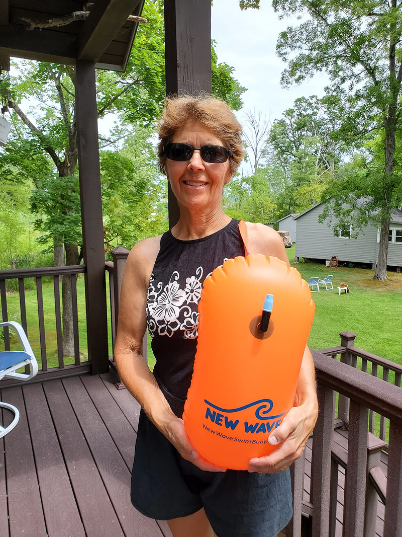New Wave Swim Bubble for Open Water Swimmers and Triathletes - Be Bright, Be Seen & Be Safer with New Wave While Swimming Outdoors with This Safety Swim Buoy Tow Float Orange Bubble