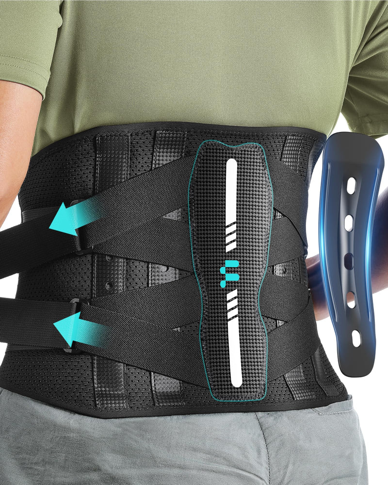 Back Brace for Lower Back Pain Relief, Carbon Fiber Support, Ergonomice Curved, Ultra-thin Air Mesh, Lightweight and Adjustale Design, Size XL Black - BeesActive Australia