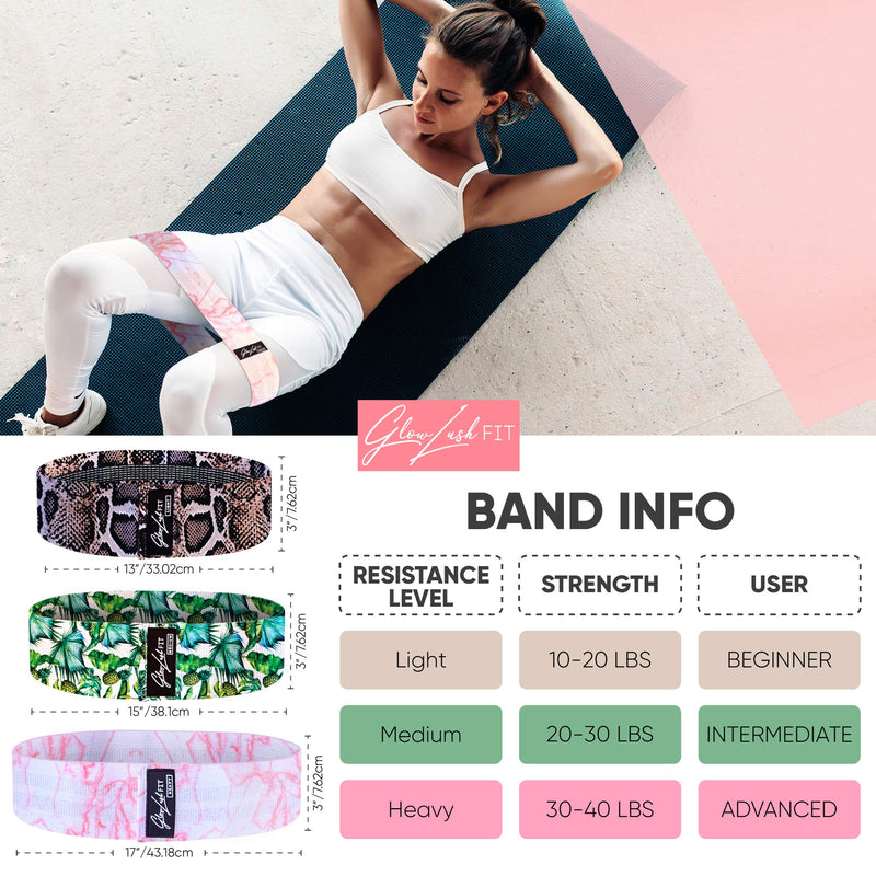 Fabric Resistance Bands Set of 3 - Premium Quality Resistance Booty Bands with Mesh Carry Bag - 3 Strength Levels - Non-Slip Anti-Rolling Design - Build Muscle, Burn Calories, Sculpt and Tone