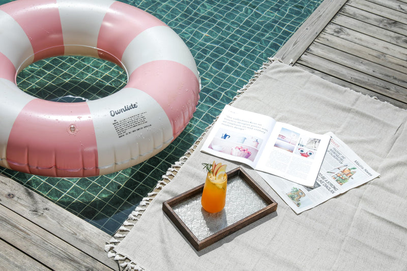 Large Swim Ring with Handles for Kids Adults, 35 Inch Classic Striped Pool Inner Tubes, Inflatable Pool Floats, Float Naked, Pool Floaties Adult Size for Summer Pool Party Beach Pink 1 - BeesActive Australia
