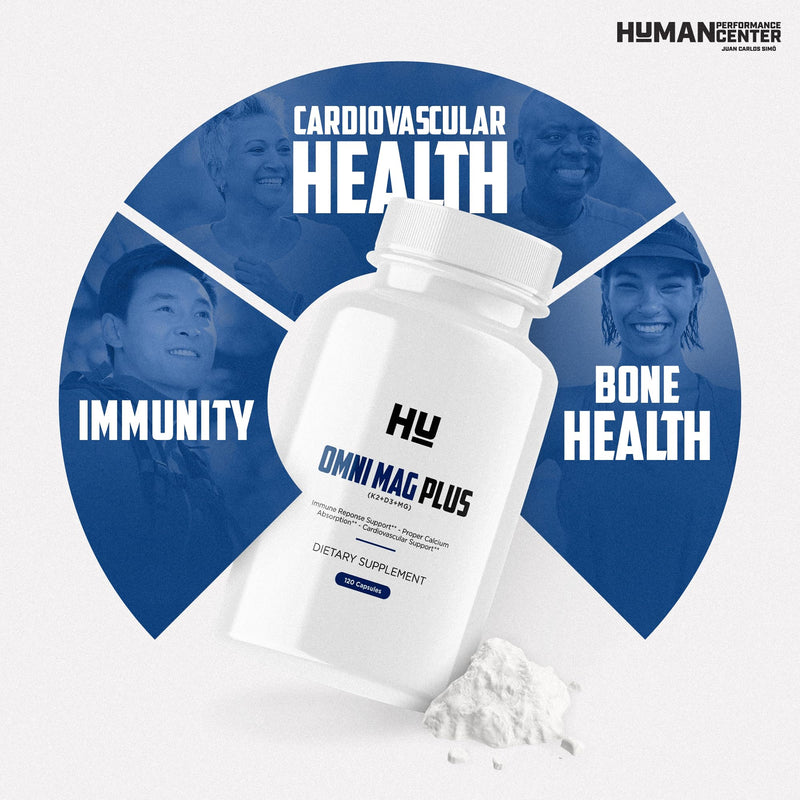 Human Performance Omni MAG Plus - Vitamin D3 K2 Magnesium Supplement - D3 5000 IU with K2 120mcg & Magnesium Glycinate - Bone Density, Heart & Immune Response Support - 120 Veggie Capsules