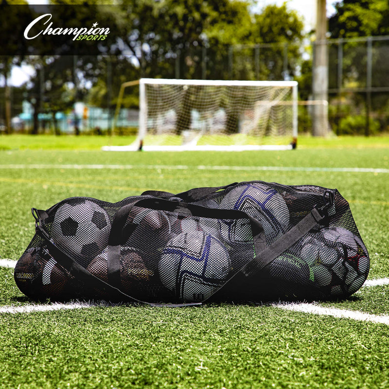 Champion Sports Mesh Duffle Bag – Oversized Breathable Gear Bag with Zipper & Shoulder Strap for Sports, Gym & Travel Black 15" x 36"