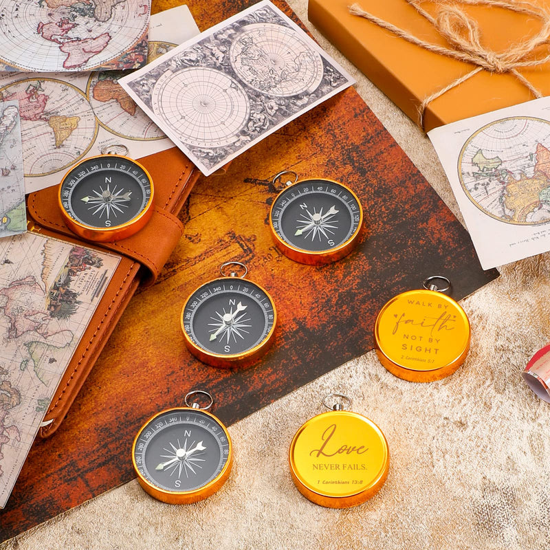 Fumete Christian Gift Compasses Hiking Scripture Religious Bible Vintage Gifts for Fathers Day Appreciation Gift Set Bible Church Men Sunday School Teacher Pastor Clergy Gold 50