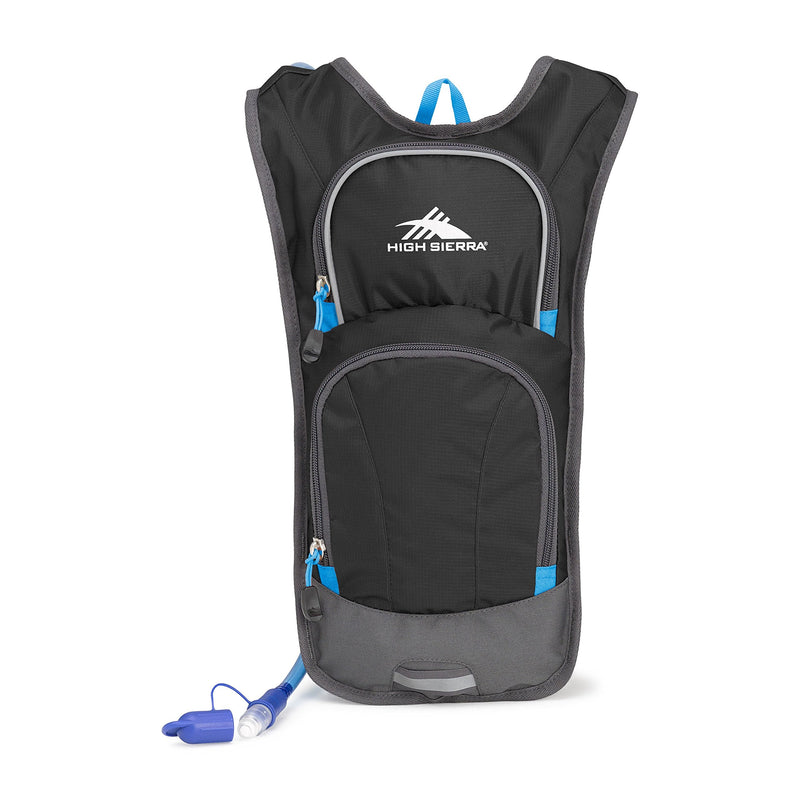 High Sierra HydraHike Hydration Backpack, Lightweight Running Backpack, Cycling, Hiking, for Men, Women & Kids, Black/Slate/Pool, 4L