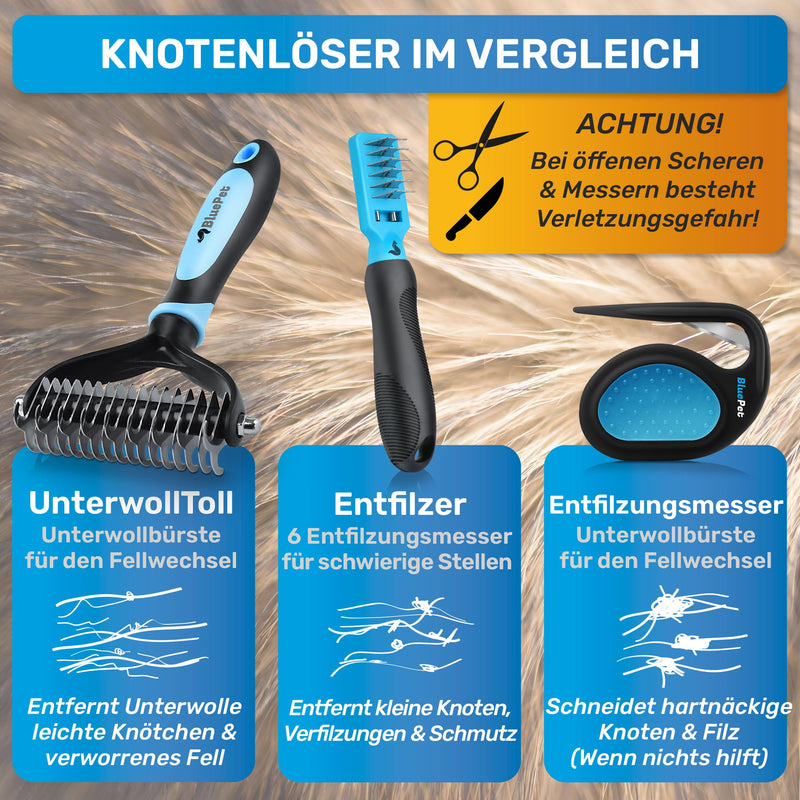 BluePet 1x dematting comb for dogs & dematting knife cats | Remove knots & matted fur | Detangler grooming knife for long-haired animals | knot comb | Knot remover & felt comb 1x de-matting knife - BeesActive Australia