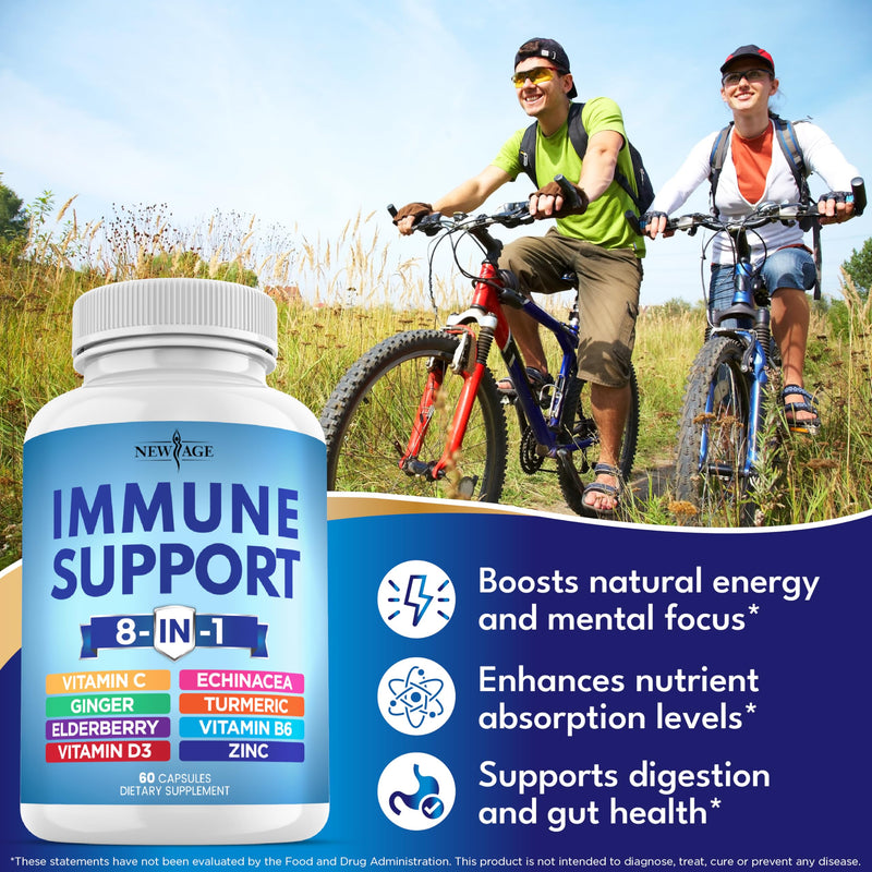 8 in 1 Immune Support Booster Supplement with Echinacea, Vitamin C and Zinc 50mg, Vitamin D 5000 IU, Turmeric Curcumin & Ginger, B6, Elderberry (8 in 1 Capsules (Pack of 5)) 300 Capsules (Pack of 5)