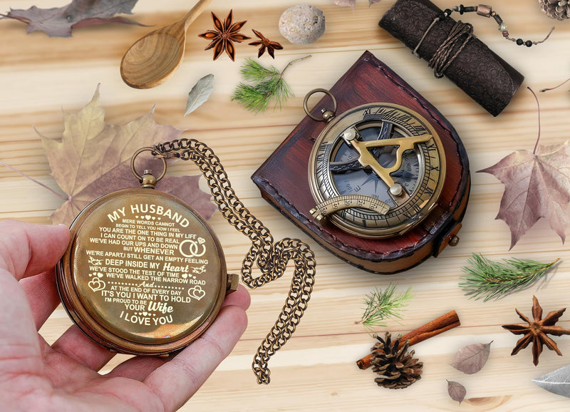 Engraved Compass, to My Husband I Love You, Brass Compass Engraved Gifts for Men, Bronze for Men, Romantic Gifts for Him/Her, Keepsake Gifts for Husband #1 Husband