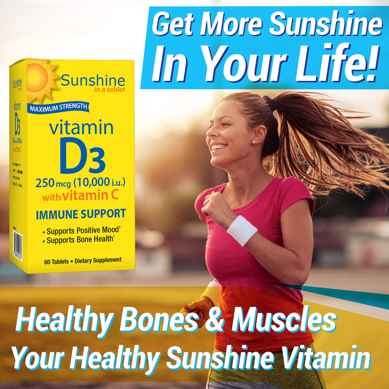Sunshine Vitamin D 10,000 IU, Healthy and Strong Bones, 30 Servings 30 Count (Pack of 1)