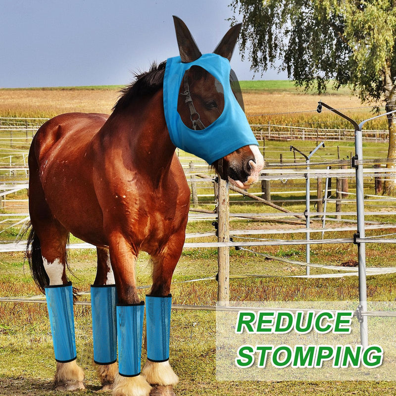 10 Pcs Horse Supplies 8 Pcs Mesh Fly Boots and 2 Pcs Horses Fly Masks with Ears Set Protective Breathable Mesh Horse Leggings for Preventing Painful Fly Bites, UV, Stomping, Leg Fatigue, Blue - BeesActive Australia