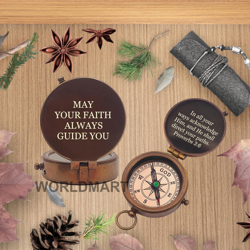 Baptism Gifts for Boys - Engraved Working Handmade Compass with Scripture - Religious, Christian, Catholic, Christening, First Communion, Confirmation Gifts for Teenage Boys and Men