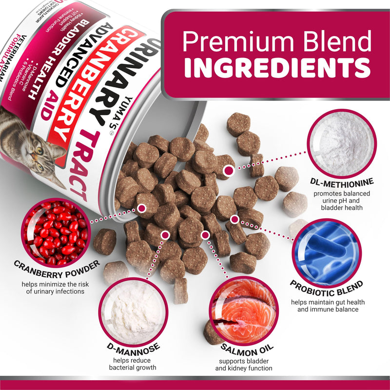 Cat Urinary Tract Health - Cranberry Supplement for Cats - Promotes Healthy Digestion & Normal Bladder Function - Probiotics - Vitamins and Food Supplements - Immune & Multivitamin Support Chews Cat Urinary & Bladder Multivitamin 120 Chews