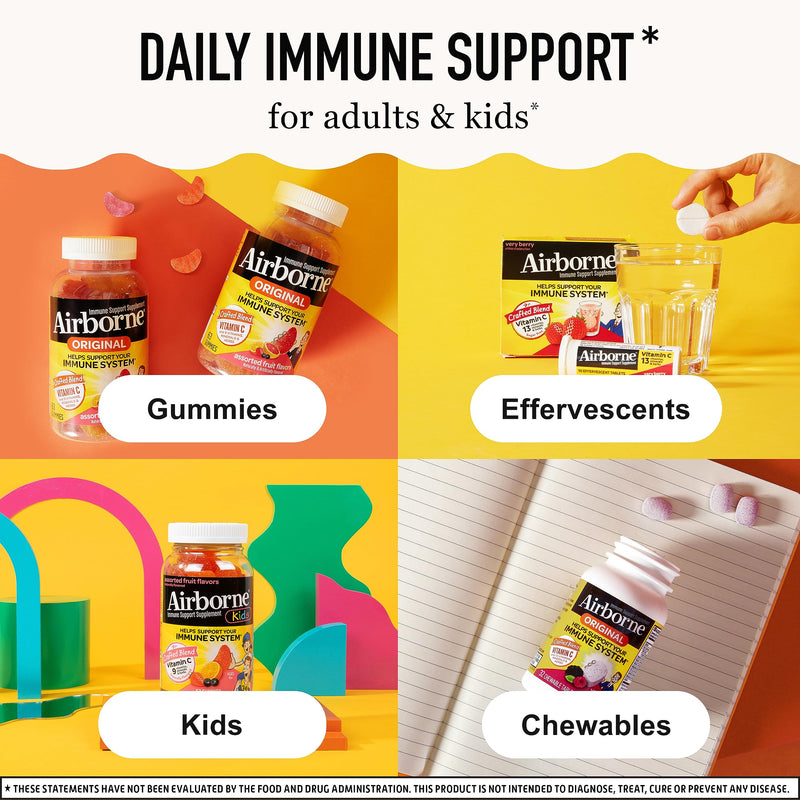 Airborne 1000mg Chewable Tablets with Zinc, Immune Support Supplement with Powerful Antioxidants Vitamins A C & E - 96 Tablets, Citrus Flavor - BeesActive Australia