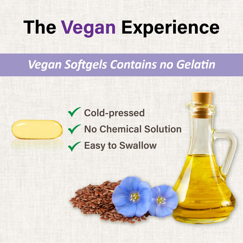Lovita Vegan Flaxseed Oil 1500mg with 900mg ALA Omega-3 6 9, Cold-Pressed Flax Seed Supplement, Support Heart, Brain, Joint & Skin Health, Non-GMO & Gluten Free, 180 Softgels 180 Count (Pack of 1) Standard Packaging