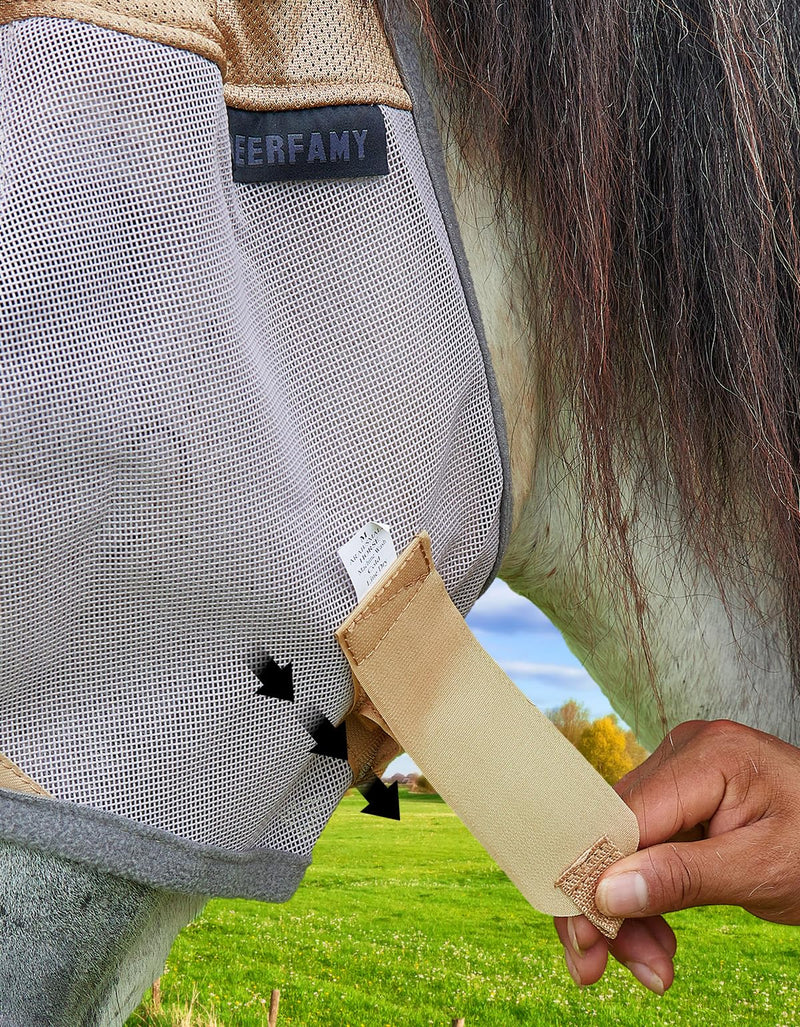 DEERFAMY Fly Masks for Horses,Breathable UV Protection Net Mesh Mask Stretchy Mesh Large Eye Space in Full Coverage,Soft & Gentle on Skin,with Ears,No Nose（Gold, L） Gold Horse(L) - BeesActive Australia