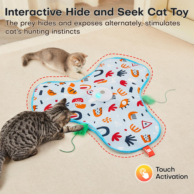 Potaroma Hide and Seek Cat Toys, in-The-Cover Unpredicatable Moving Feather, Interactive Kitten Wand Toy, Automatic Chargeable Cat Toy, Indoor Exercise Kicker for All Breeds, Floral Cover - BeesActive Australia