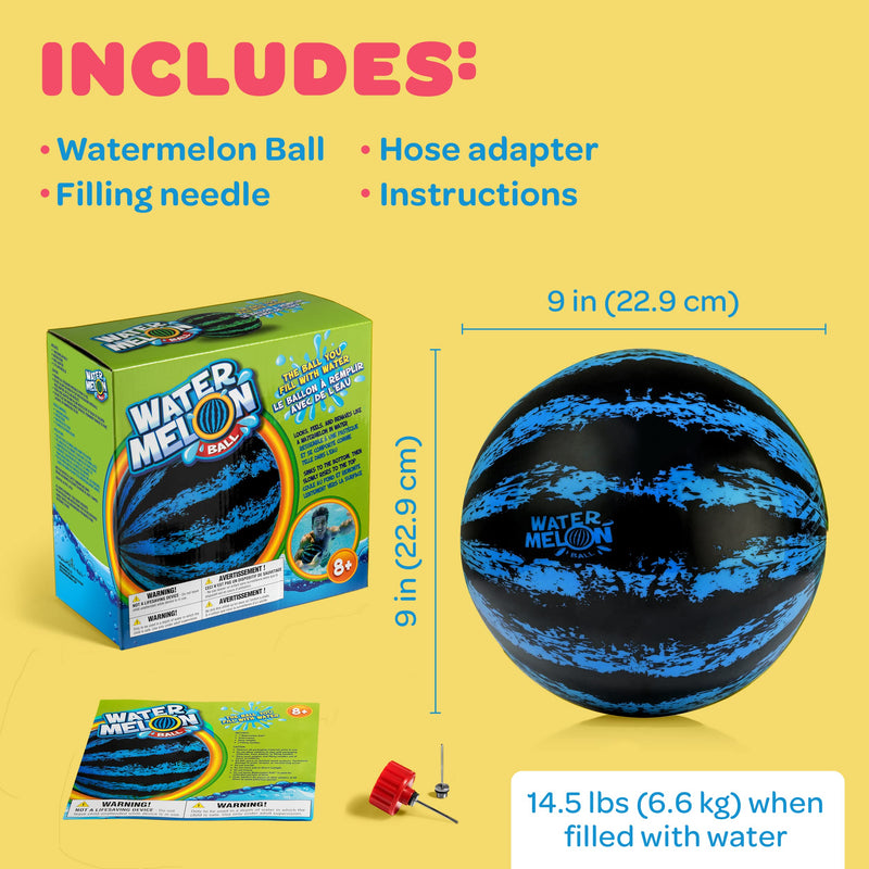 Watermelon Ball – The Ultimate Swimming Pool Game for Under Water Passing, Dribbling, Diving and Pool Games for Teens, Kids, or Adults, Balls Fills with Water, Blue, 9 inches 9" 9" Blue