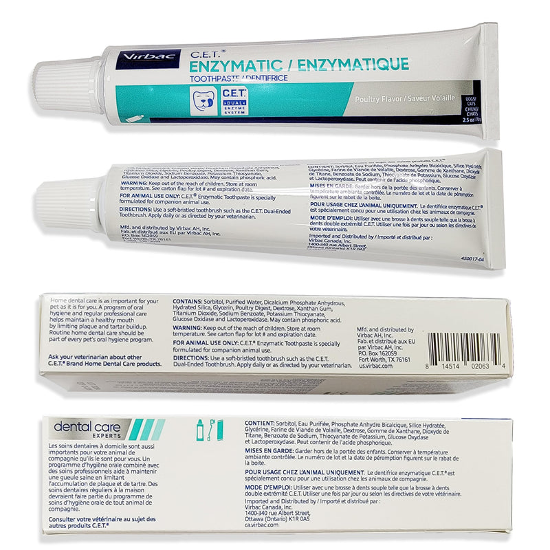 Silicone Finger Brush Twin Pack | 1 Virbac CET Enzymatic Poultry Toothpaste 2.5 oz/70 g | Fresh Breath, Plaque & Tartar Control | Dog Tooth Brushing Kit Oral Care for Pets - PawsPlanet Australia
