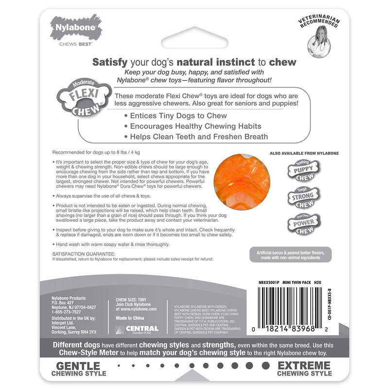 Nylabone Moderate Chew FlexiChew Bone Peanut Butter & Bacon XX-Small/Tiny (2 Count) - BeesActive Australia
