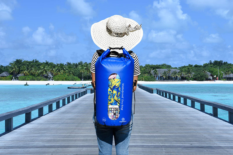 Freegrace Waterproof Dry Bag Set of 3 - Submersible Dry Sack with Double Zip Lock Seals - Includes Waist Pouch & Phone Case - Perfect for Kayaking, Swimming, Boating & Rafting (Window, Navy Blue, 35L) Window