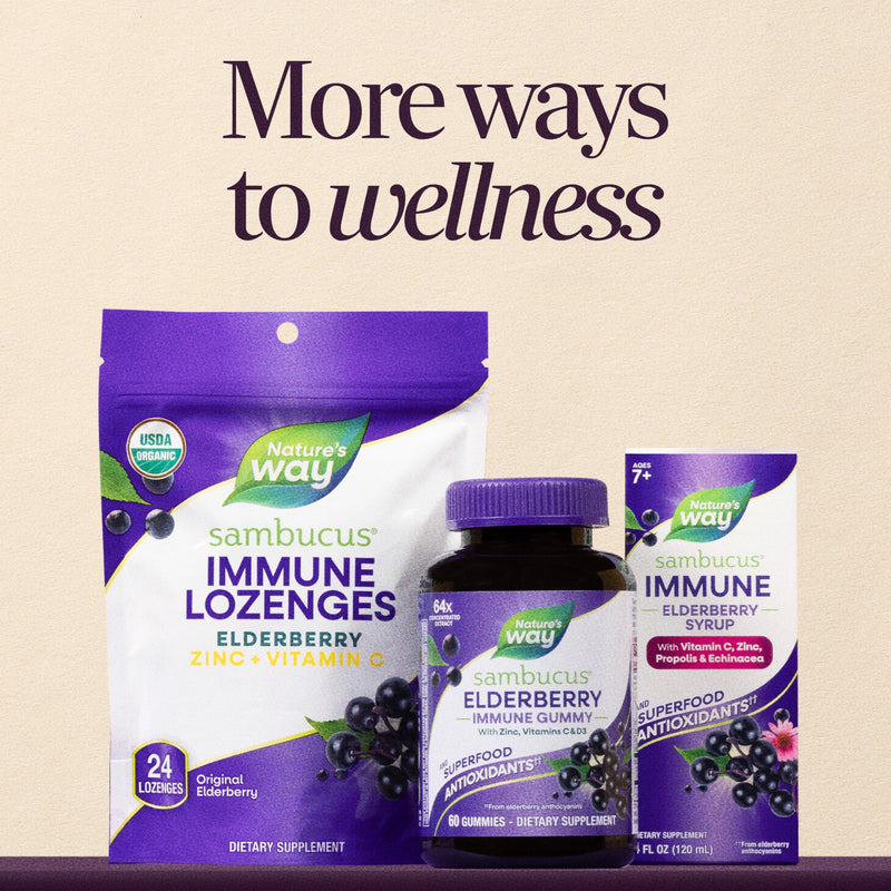 Nature's Way Sambucus Elderberry Gummies, Immune Support Ages 4+, 60 ct x3 | Immune Gummy with Black Elderberry Extract, Vitamin C, D3, Zinc, and Superfood Antioxidants*, Adults & Kids Ages 4+ 60 Count (Pack of 3)