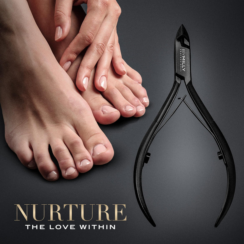 Cuticle Nipper, 1/2 Jaw (5 mm), Titanium Plated, High Carbon Stainless Steel, Hand Sharpened, Dual Spring, Autoclavable (Titanium Black) Titanium Black