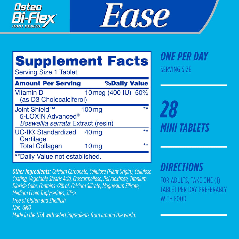 Osteo Bi-Flex Ease Mini Tablet Triple Action UC-II Collagen Supplement | With Vitamin D, Improve Joint Function, Strength, Flexibility, Mobility, 28 Mini Tabs 28 Count (Pack of 1)