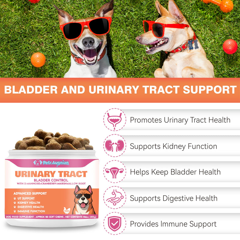 Dog Urinary Tract Supplement & Natural UTI Medicine Cranberry & D-Mannose -Kidney+Bladder Support - Best Prevention Incontinence & Bladder Stones-Cranberry Supplement - 150 Chews