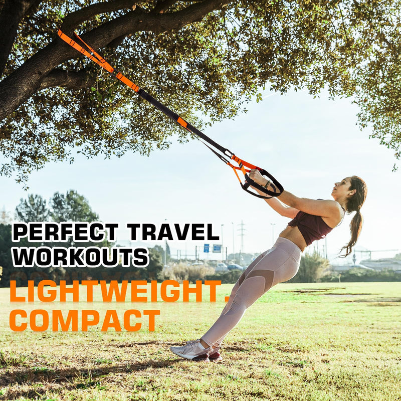 Home Resistance Training Kit, Suspension Trainer Straps with Adjustable Extension, Door Anchor, and Carry Bag – Strength Training Equipment for Full Body Bodyweight Workouts at Home or Outdoors Orange