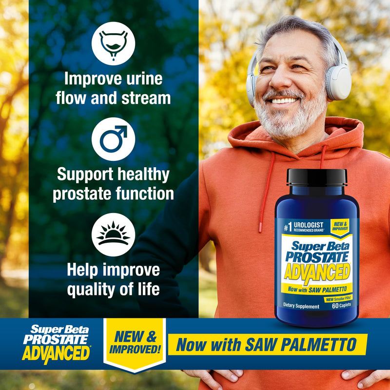 SUPER BETA PROSTATE Advanced with Saw Palmetto, Prostate Support, 60 Count | Prostate Health Supplements for Men, Bladder & Urinary Support, Promote Sleep 60 Count (Pack of 1)