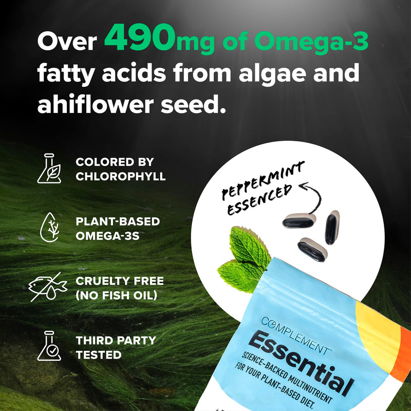 Complement Essential Vegan Multivitamin for Women & Men (30 Servings) | Immune Support Supplement - Omega-3 DHA & EPA, B12, Vitamin D3 & K2, Zinc, Selenium, Magnesium, Iodine 90 Capsules 90 Count (Pack of 1) Vitamins Only
