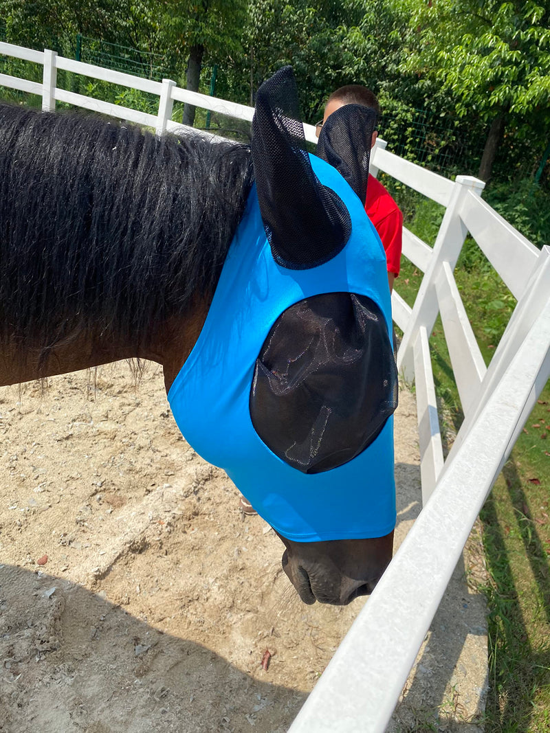 Horse Fly Mask,Fly Masks for Horses with Ears, Comfortable&Elasticity Lycra Upgrade Fly Mask with UV Protection(Sky Blue) Sky blue - BeesActive Australia