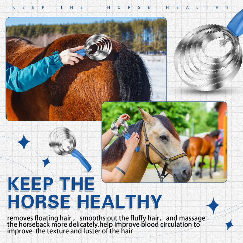 3 Pcs Reversible Stainless Steel Curry Comb with Soft Handle Grip Blue Horse Brush for Grooming 4/5/6 Ring Double Sided Horse Shedding Tool for Horses Cow Dog Sheep Cattle Goats Supplies - BeesActive Australia