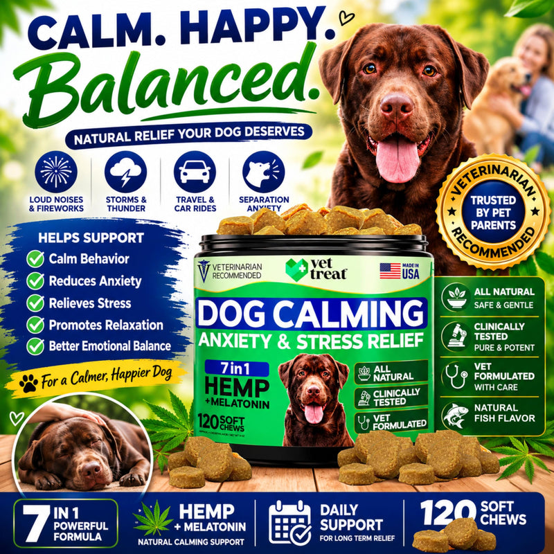 Hemp Calming Chews for Dogs – Dog Calming Chews & Anxiety Relief Treats with Melatonin–Stress Relief for Barking, Thunder, Fireworks, Travel & Separation Anxiety–Vet Formulated-Made in USA - 120 Chews