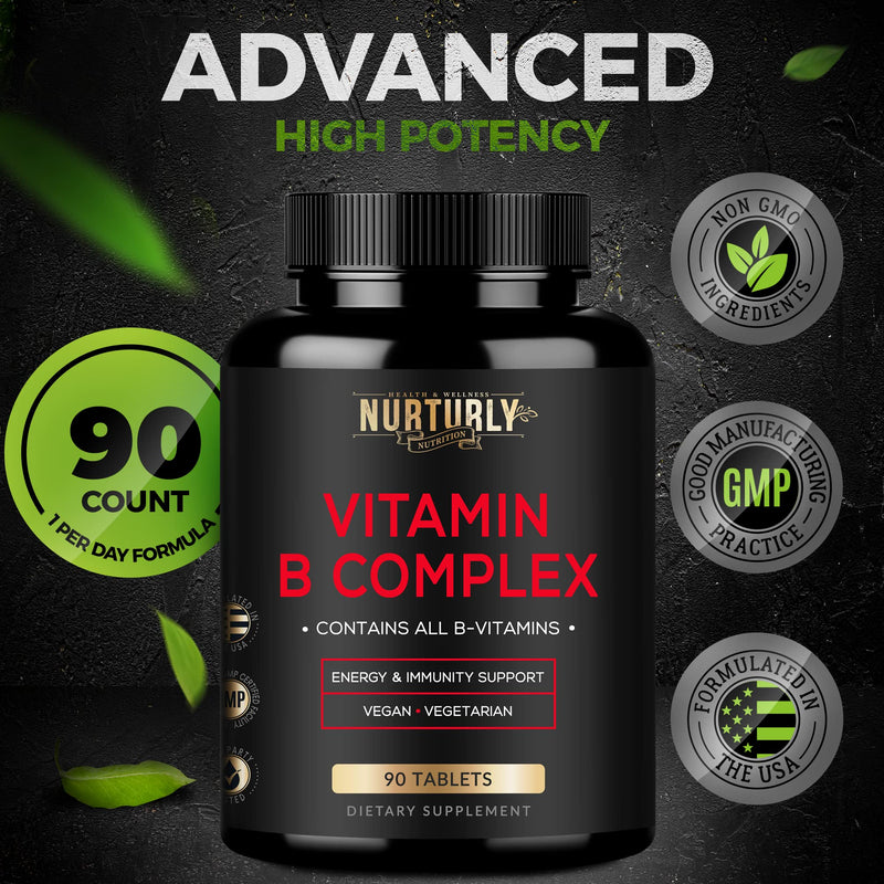 Vitamin B Complex - Contains All Essential B Vitamins - B1, B2, B3, B5, B6, B7, B9, B12 and Biotin - Super B Complex Vitamins for Energy, Immunity Support - 180 Tablets Vitamin B Tablet - 90 Count (Pack of 2)