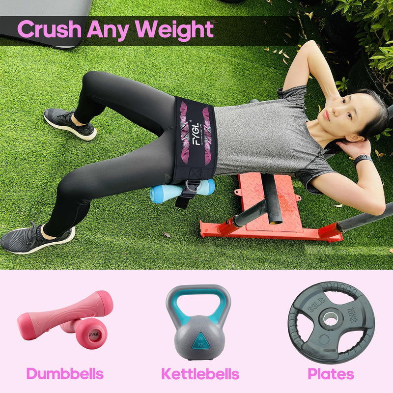 Hip-Thrust-Belt, Foldable Design, Slip-Resistant Padding, Supports 300 lbs, Ideal for Glutes Training with Dumbbells, Kettlebells & Plates, Great for Gym & Home Hip Thrust Workouts Pink+Black+D-ring