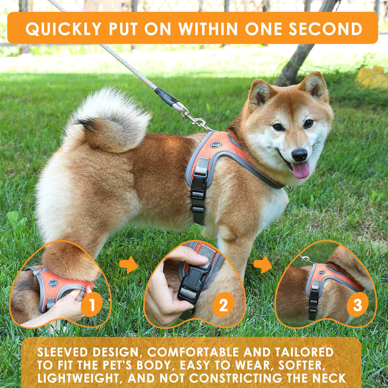 Dog Harness, Reflective No-Choke Pet Vest, Adjustable Soft Ventilate Padded Dog Vest, for Small and Medium Dogs and Cats Pet Harness (Orange, M) Orange - BeesActive Australia