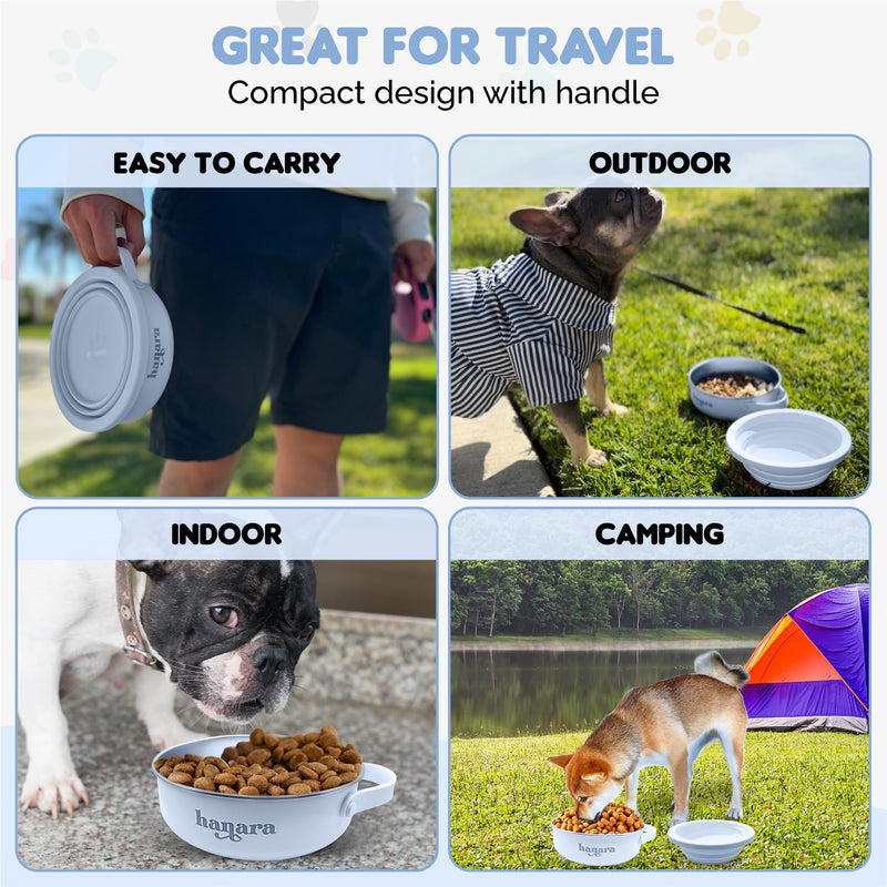 2-in-1 Insulated Stainless Steel Dog Bowl with Extra Collapsible Lid and Handle for Dog Cat Pet | Non Slip Rubber Bottom | Portable, Great for Indoor, OutDoor| 30 OZ (plus 20 oz) (Blue) Blue - BeesActive Australia