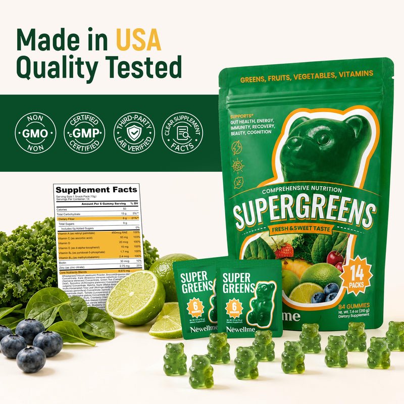 Super Greens Gummies, Digestive Health Support, 28 Daily Packs | 0g sugar super greens gummies with 6g dietary fiber, daily vitamins, and an 8,670mg Core Nutrients Blend for easy routines 6 Count (Pack of 28)