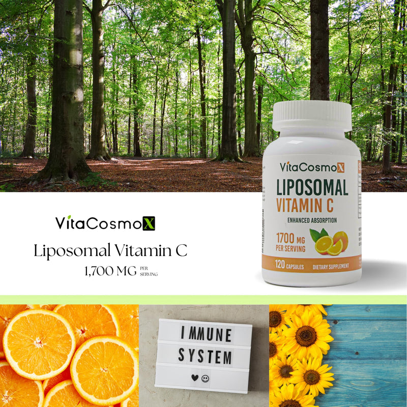 Liposomal Vitamin C Supplement, 1700mg, 120 Capsules 100% Vegetarian, Non-GMO & Gluten Free, High Absorption - 2 Pack