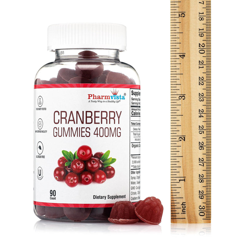 Pharmvista Cranberry Gummies for Kids & Adults 400mg-Gluten Free Allergen Free Nutrient Rich Vegan Supplement -Cranberry Chews-90 Count