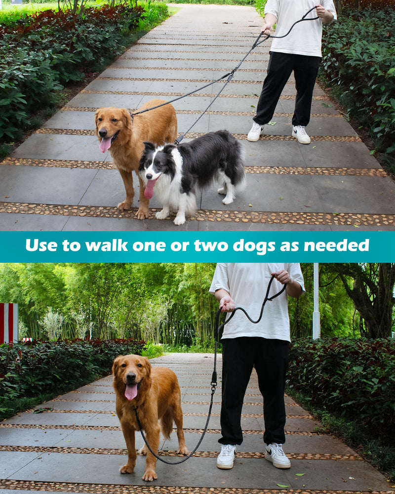 PetBonus Rope Double Dog Leash, No Tangle Dual Dog Leash, Reflective Walking Training Lead with Two Comfortable Padded Handles, 2 Dog Leash Coupler for Medium Large Dogs (1/2” x 6.5FT, Black) 1/2" x 6.5 FT (50~180 lbs.) - BeesActive Australia