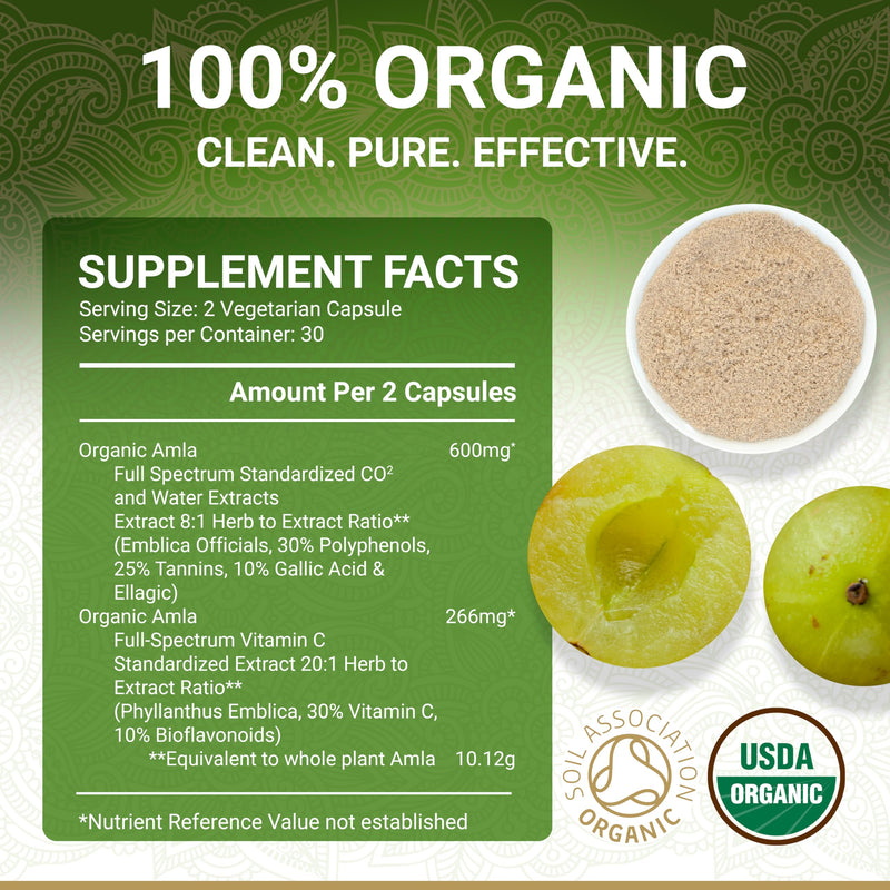 USDA Organic Amla Vitamin C Capsules, Amalaki Indian Gooseberry, 60 Vegan | USDA Certified Organic Supplements| Amla Vitamin C | Indian Gooseberry | Amalaki | Ayurveda | True Veda | Vegan 60 Count (Pack of 1)