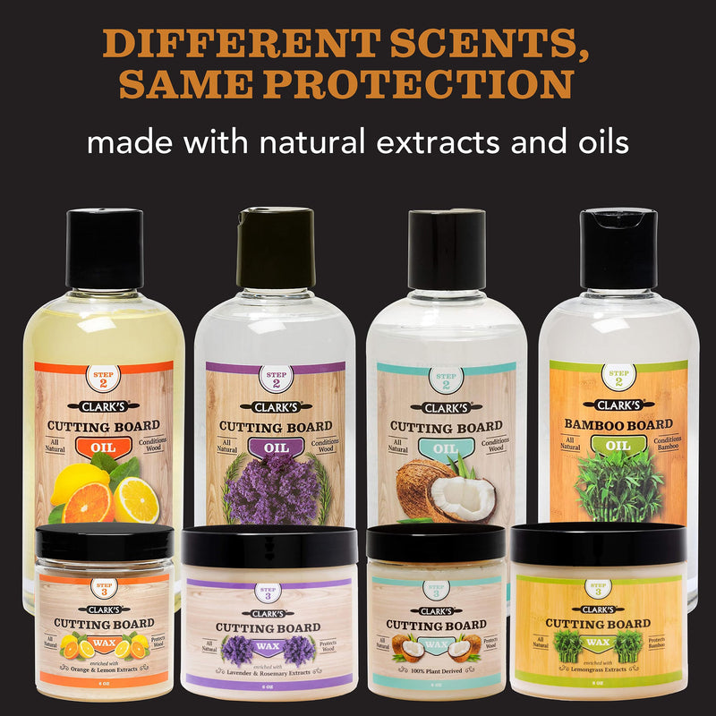 CLARK'S Cutting Board Oil And Wax Kit - All Natural Food Grade Mineral Oil - 2-Step Set To Restore And Preserve Your Boards Natural Beauty - Easy To Apply - 100% Natural Food Grade Ingredients Orange-Lemon (NEW) - BeesActive Australia