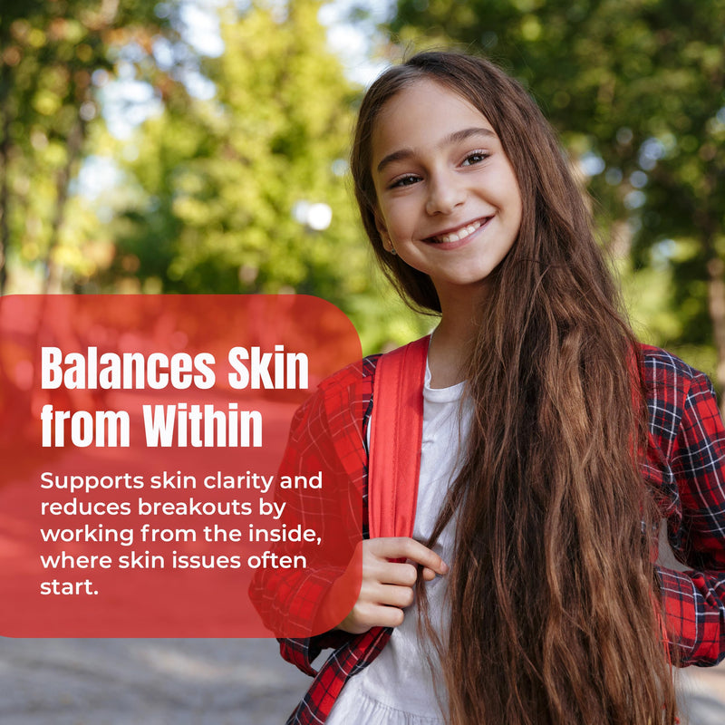 Teen Clean Face - Probiotics & Cleanse Blend - Balances Skin Health for Teen - Gut Support Supplement – Daily Synbiotic with Prebiotics, Zinc, Omega-3 & Herbal Cleansers – 30 Days Supply