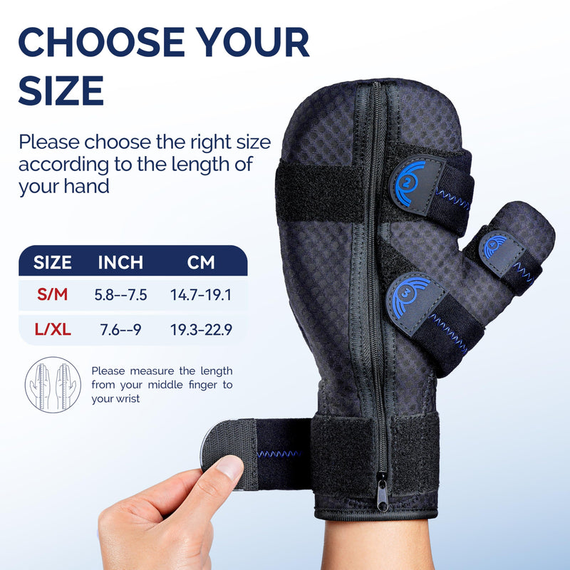 FEATOL Resting Hand Splint with Thumb Support for Men and Women, Adjustable Night Hand Brace Splint for Carpal Tunnel, Arthritis, Tendinitis, Stroke Recovery, Right Small/Medium Right Hand Black