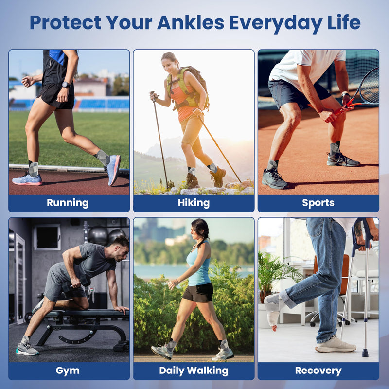 Ankle Brace for Women Men, Ankle Support Brace for Injury Recovery, Sprain, Achilles, Tendon, Ankle Support for Women Men with Adjustable Wrap, Ankle Stabilizer for Sports Gray