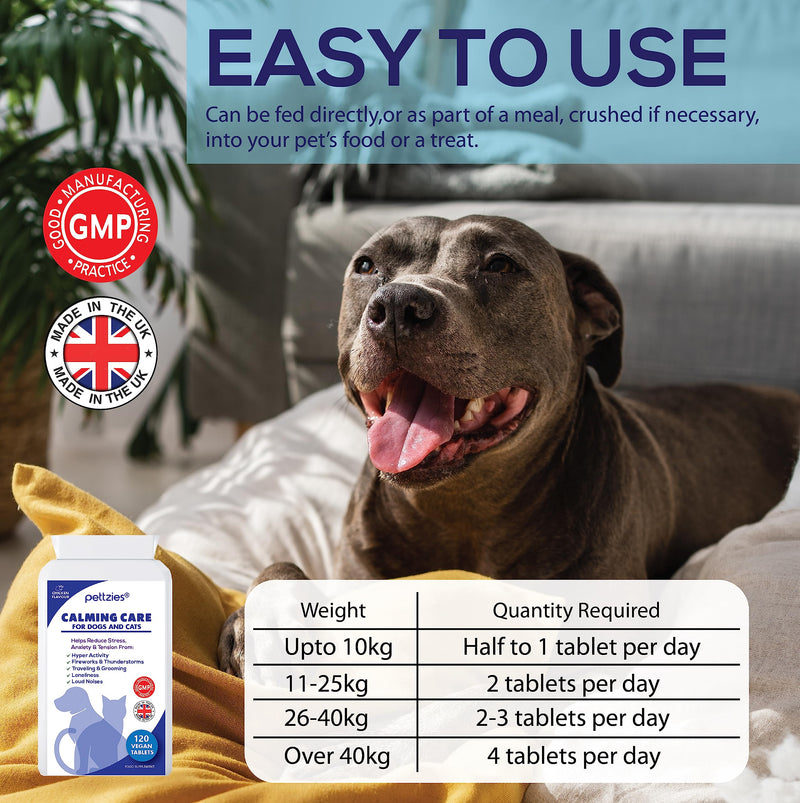 Dog Calming Care Supplement for Dogs and Cats - 120 Tablets for Stressed Nervous Pets. Anxiety Relief from Stress, Barking, Anxious, Fireworks and Loud Noises. Dog Calmer and Calm Aid Product Calming Aid for Dogs & Cats 120 Tablets