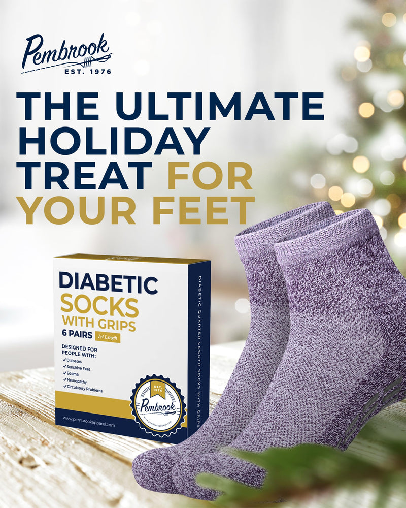 Pembrook 6 Pairs Diabetic Ankle Socks for Men & Women with Grips - 12 Colors Neuropathy Socks for Men | Non Slip | Edema Bright Colors & Neutrals Pack - 6 Pairs Large - BeesActive Australia