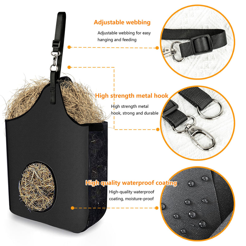 INKNOTE Hay bag Hanging goat feeder tote bag Feeder hay slow Premium oxford cloth with metal ring and adjustable strap for horses donkeys cows alpacas ostriches or other animals(Black) black-1 - BeesActive Australia